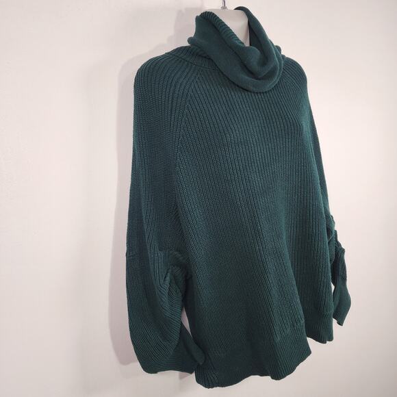 Cabi Women Pullover Sweater Small Green Knit Ruched Sleeve Cowl Neck Cotton 3532 - Picture 4 of 10